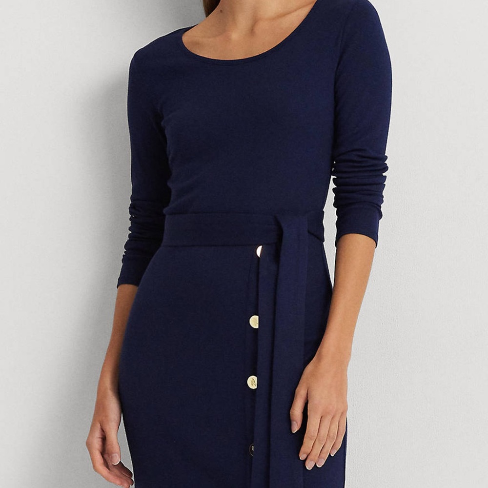 NWT Lauren Ralph Lauren Navy Long Sleeve Dress w/ “LRL” Engraved Buttons. Sz:8